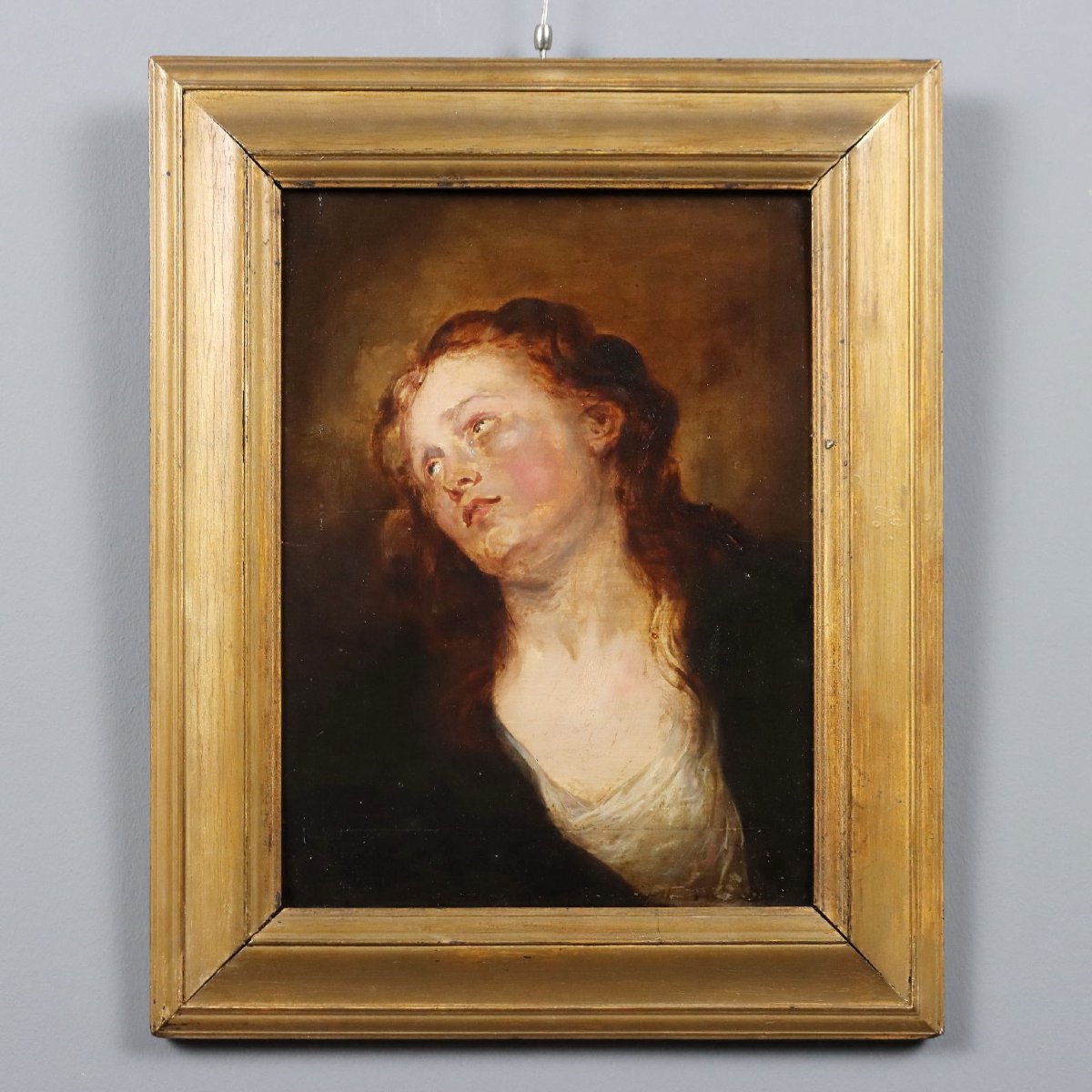 Ritratto di Maria Maddalena Seguace di Van Dyck Olio su Tavola '700 Originale
