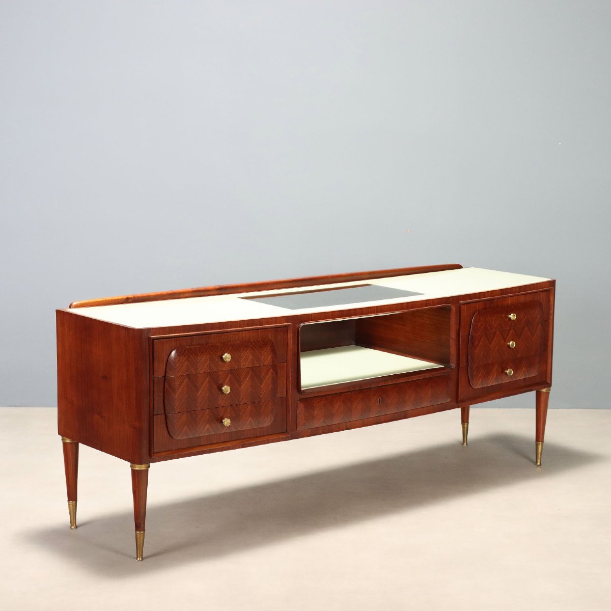 Mobile a Cassetti Vintage Legno Esotico Vetro Smaltato Anni 50-60 Originale