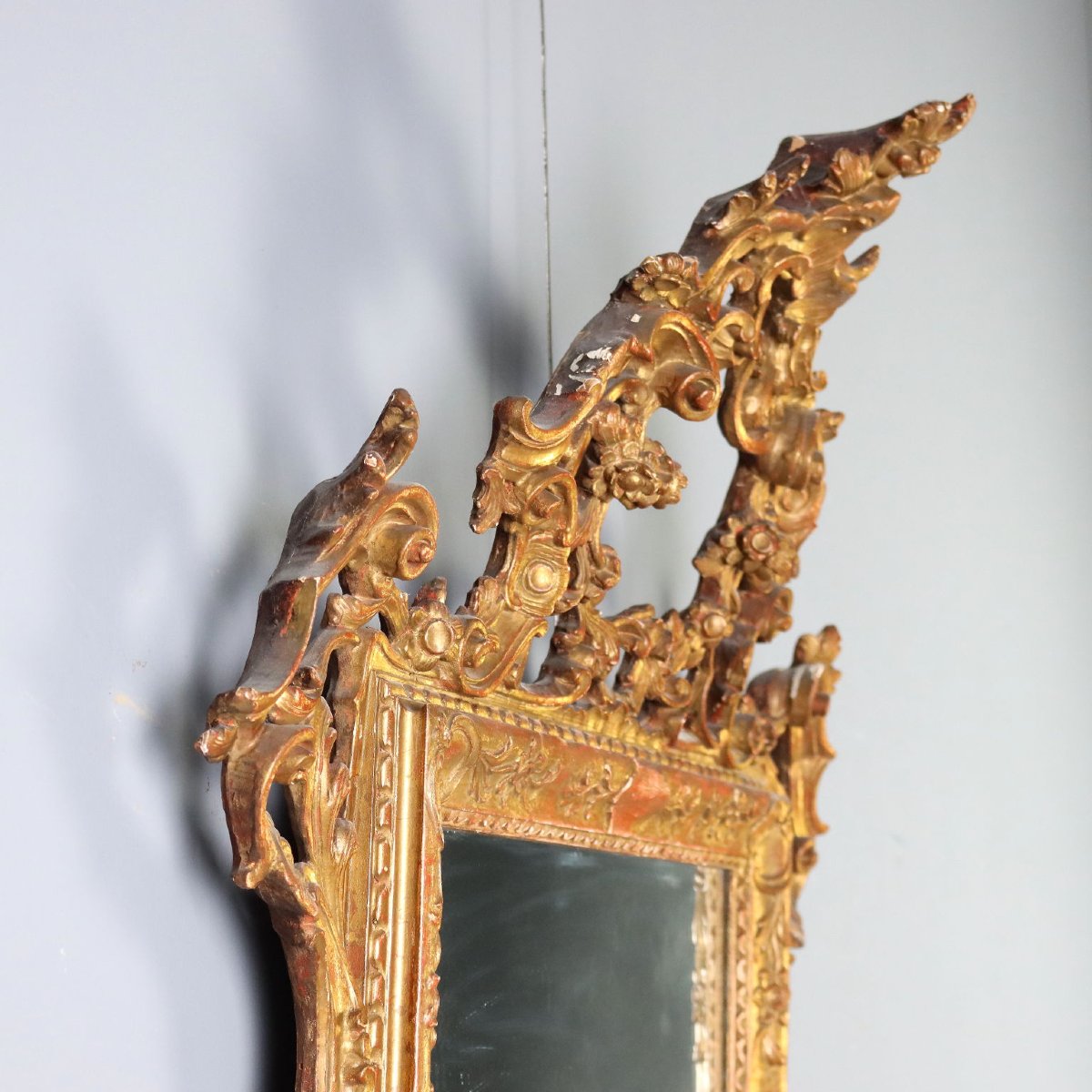 Specchiera in Legno Intagliato e Dorato Italia, inizio XX Secolo-photo-1