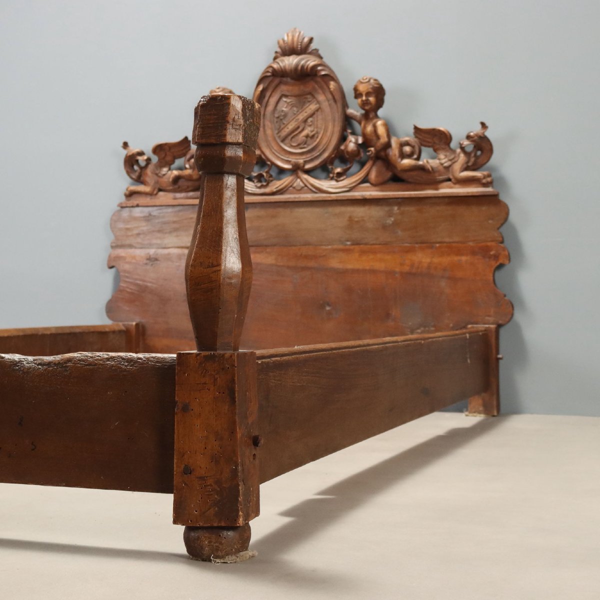Letto Singolo in Noce con Intagli Italia Inizio XIX Secolo-photo-3