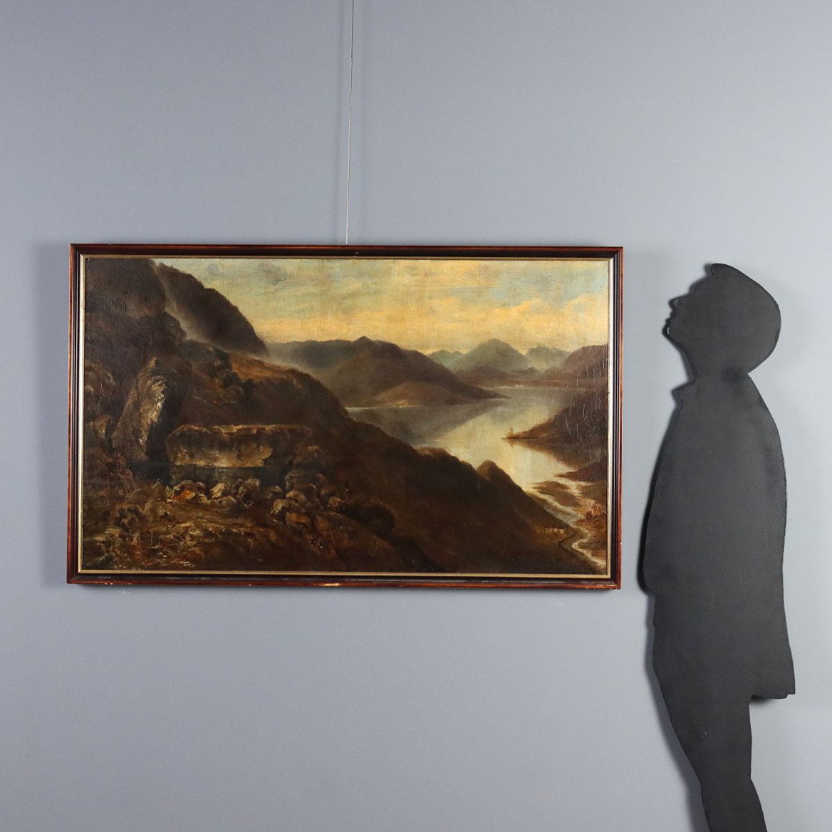 Dipinto Antico Paesaggio Montano con Lago Olio su Tela 1890 Originale-photo-4