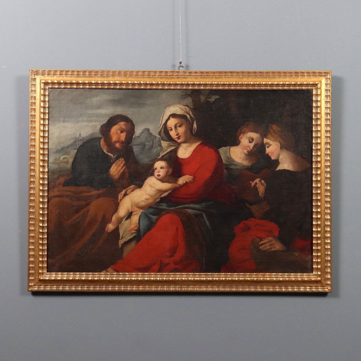 Copia da Jacopo Palma il Vecchio Dipinto Antico Sacra Conversazione XVII Secolo