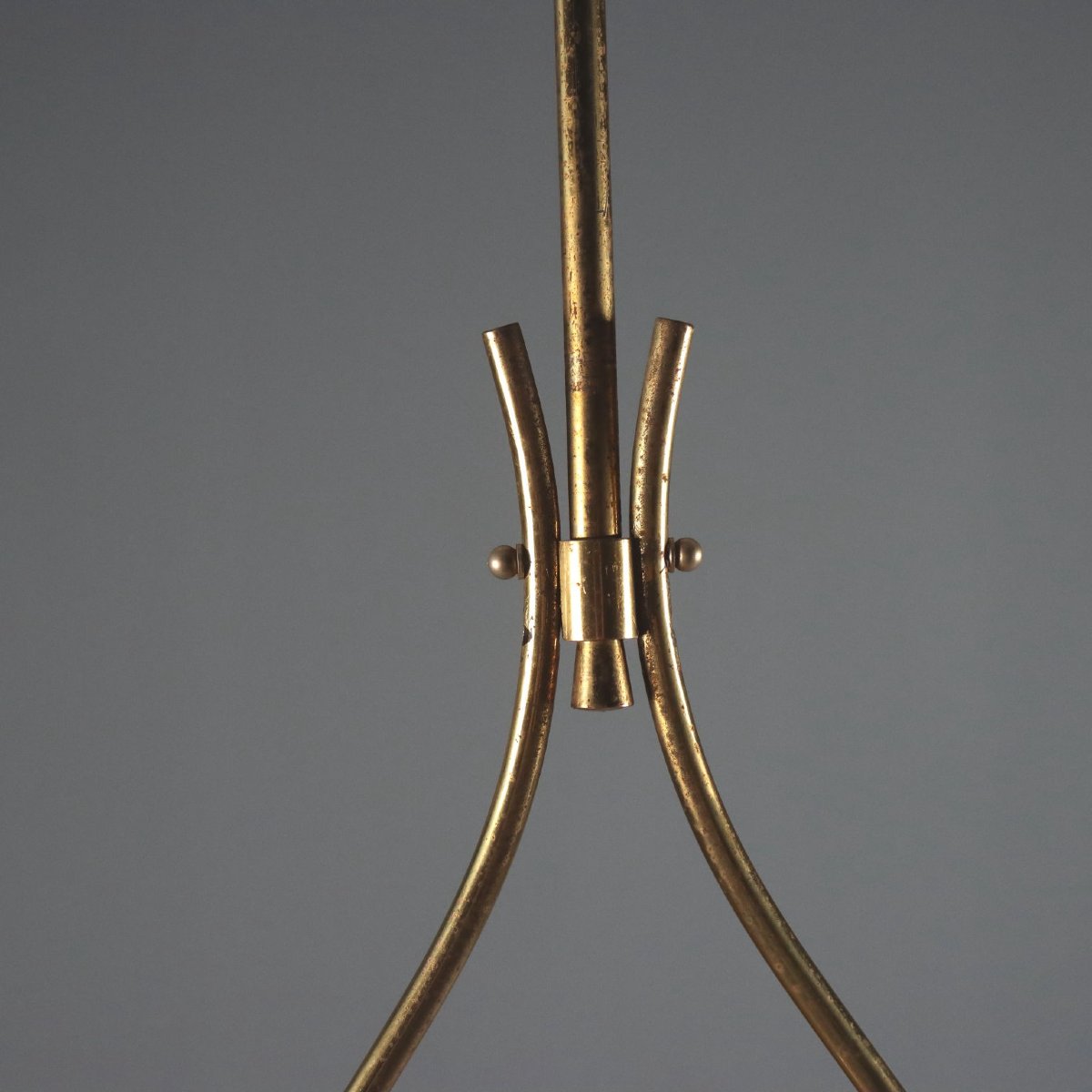 Lampadario Vintage Ottone Vetro Lavorato Design Anni 50 Originale-photo-4