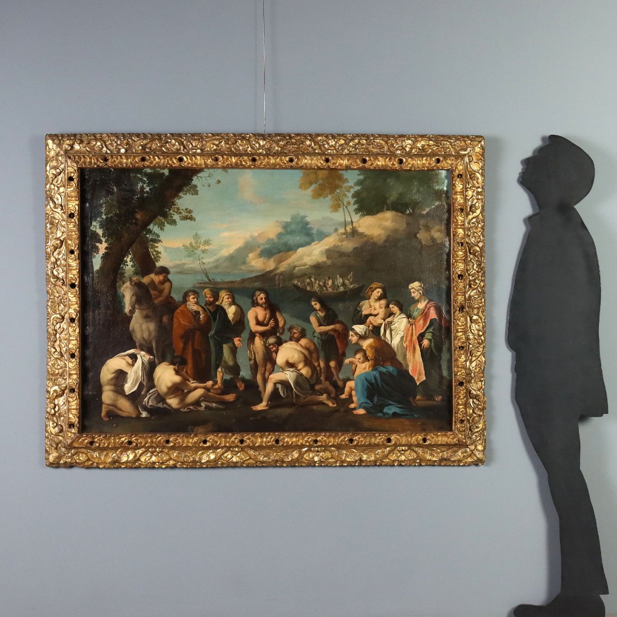Dipinto Antico San Giovanni Battista Olio su Tela Francia '600-'700 Originale