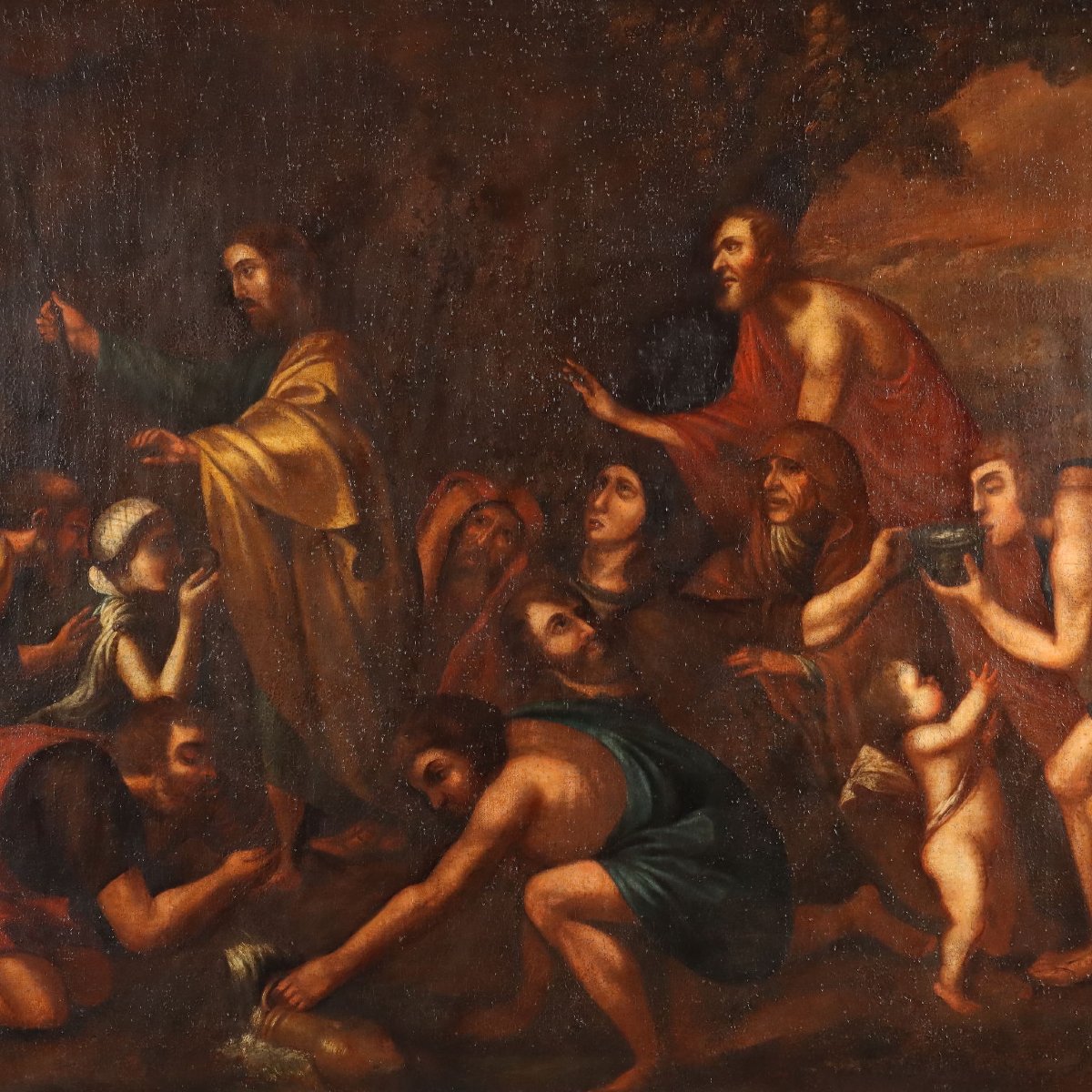Dipinto Antico Mosè fa Scaturire l'Acqua dalla Roccia XVII Secolo Originale-photo-3