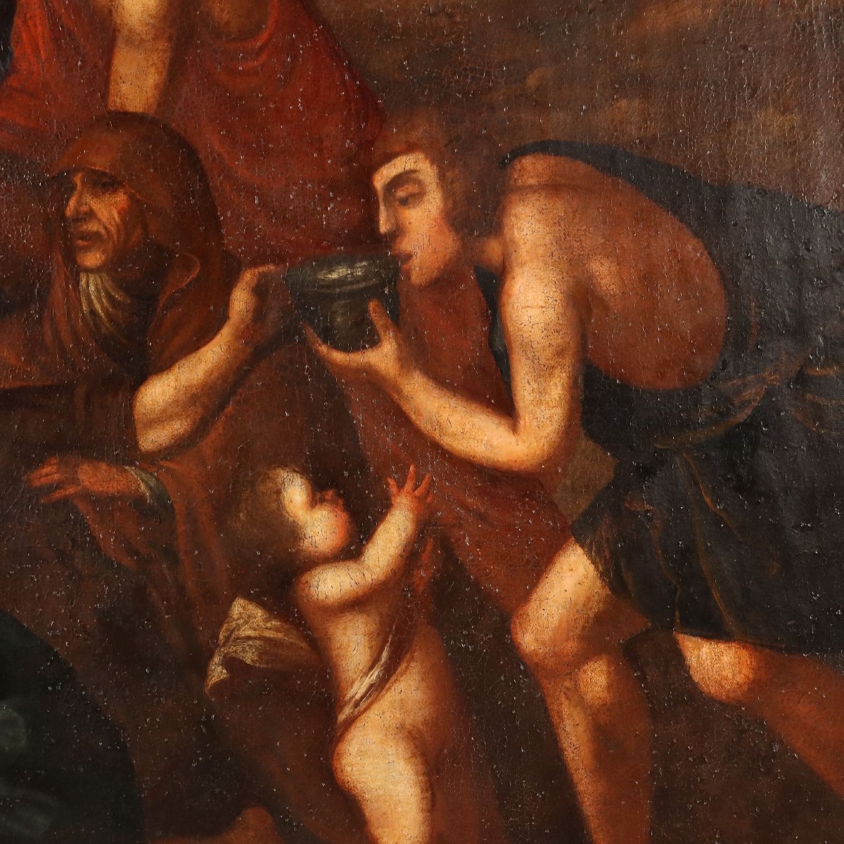 Dipinto Antico Mosè fa Scaturire l'Acqua dalla Roccia XVII Secolo Originale-photo-3