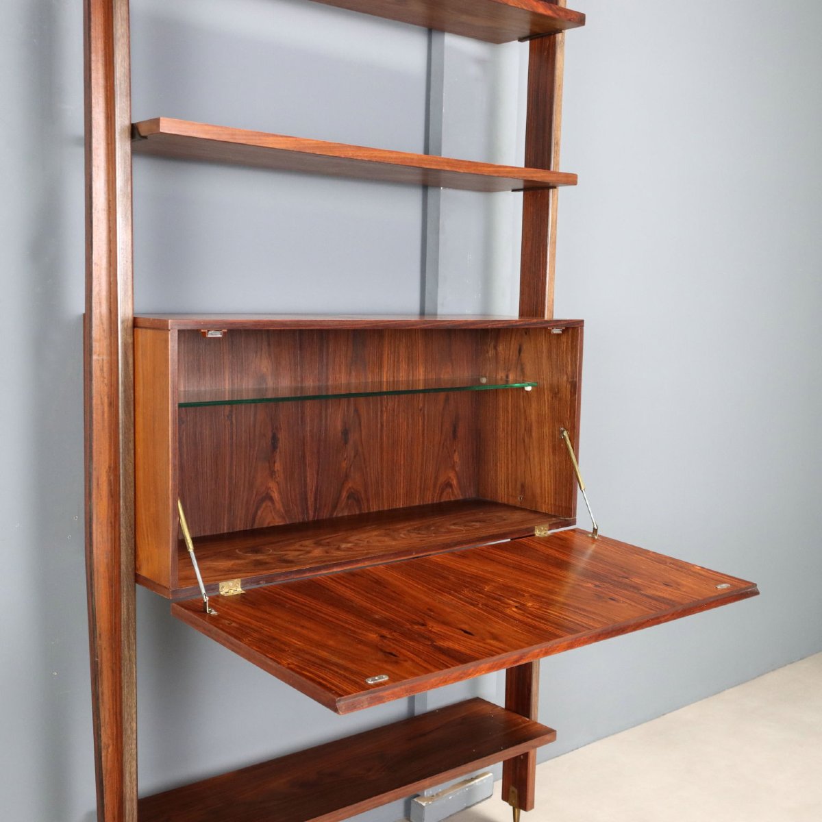 Libreria Vintage con Vano Bar Legno Impiallacciato Design Anni 50-60-photo-3