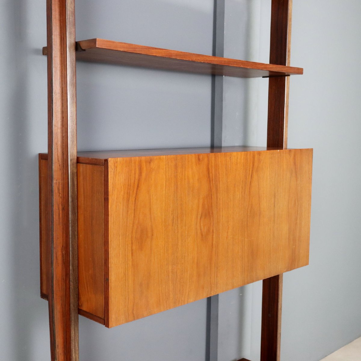 Libreria Vintage con Vano Bar Legno Impiallacciato Design Anni 50-60-photo-7