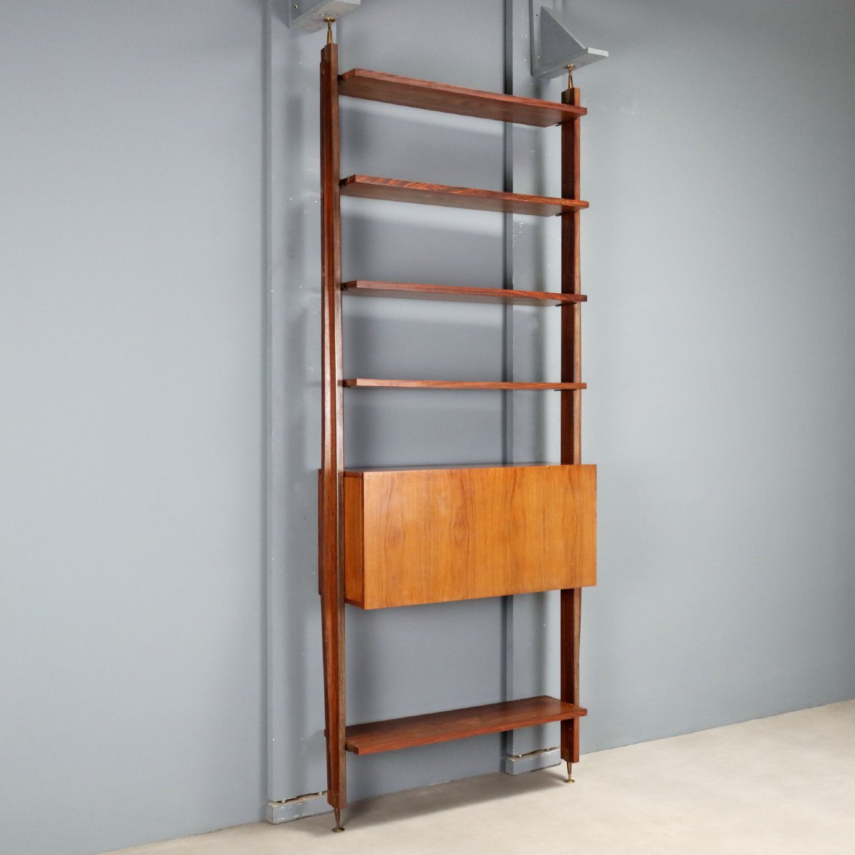 Libreria Vintage con Vano Bar Legno Impiallacciato Design Anni 50-60