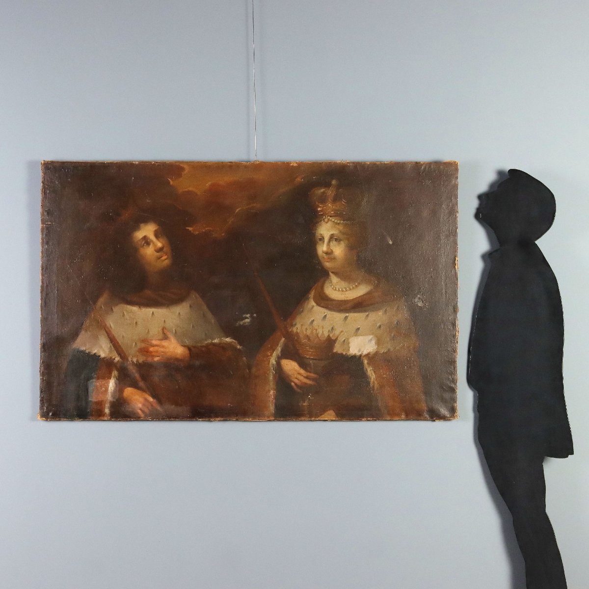 Dipinto Antico Ritratti di Regina e Principe Olio su Tela '600-'700-photo-2