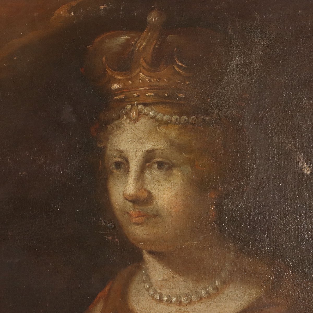 Dipinto Antico Ritratti di Regina e Principe Olio su Tela '600-'700-photo-2