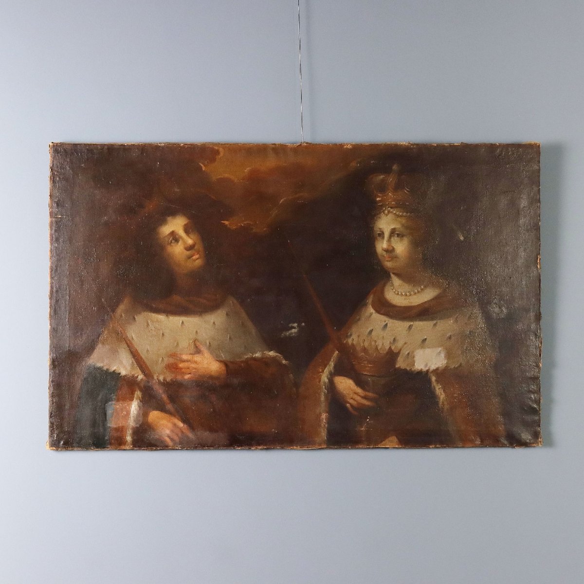 Dipinto Antico Ritratti di Regina e Principe Olio su Tela '600-'700