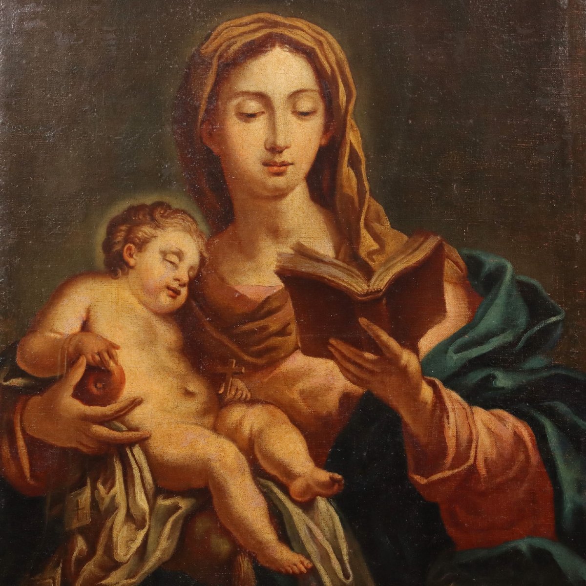Dipinto Antico Copia da Francesco Trevisani Madonna Leggente '700 -photo-4