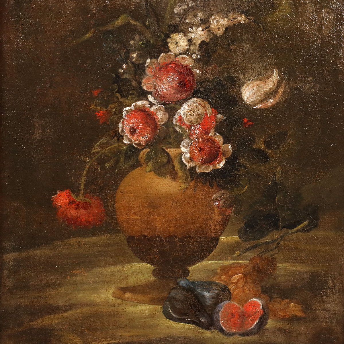 Dipinto Antico Natura Morta con Fiori Olio su Tela Italia XVIII Secolo Originale-photo-3