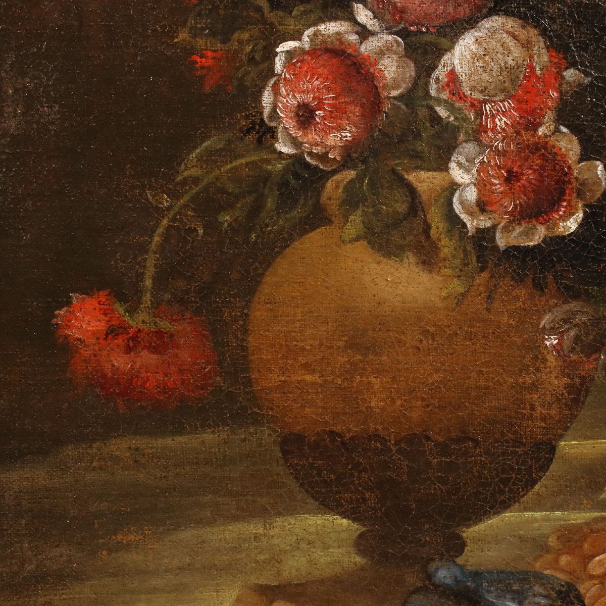 Dipinto Antico Natura Morta con Fiori Olio su Tela Italia XVIII Secolo Originale-photo-1