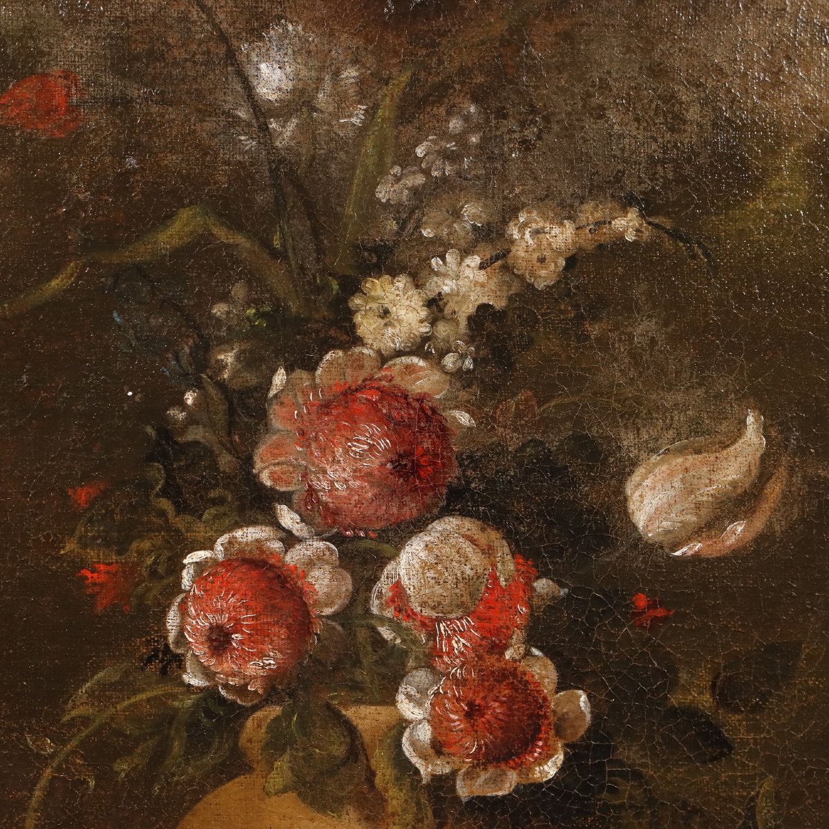 Dipinto Antico Natura Morta con Fiori Olio su Tela Italia XVIII Secolo Originale-photo-2