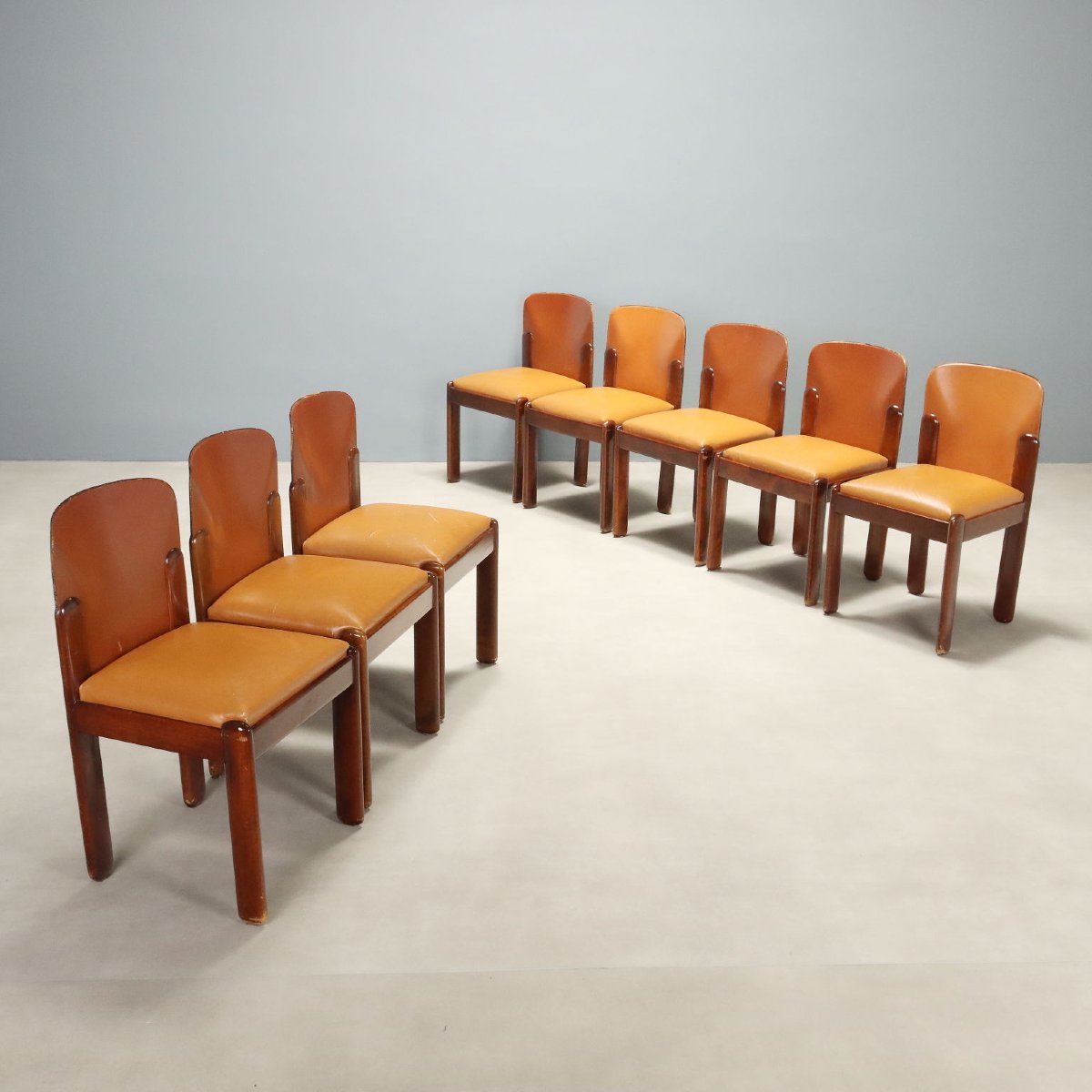 Set 8 Sedie Bernini Vintage Design Silvio Coppola Faggio Pelle Anni 60 Originali