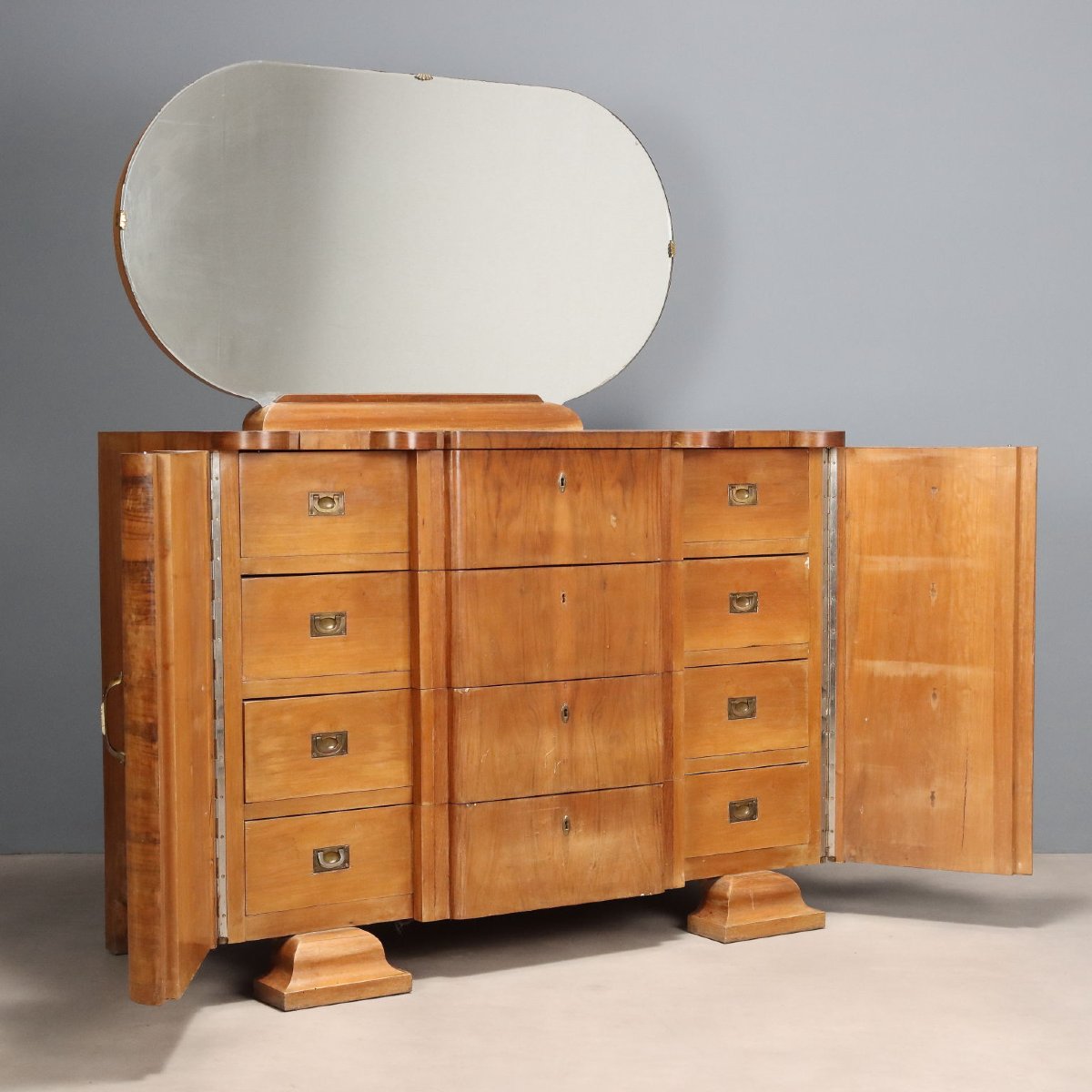 Comò Art Déco con Specchio Impiallacciato Noce Design Anni 20-30 Originale-photo-2