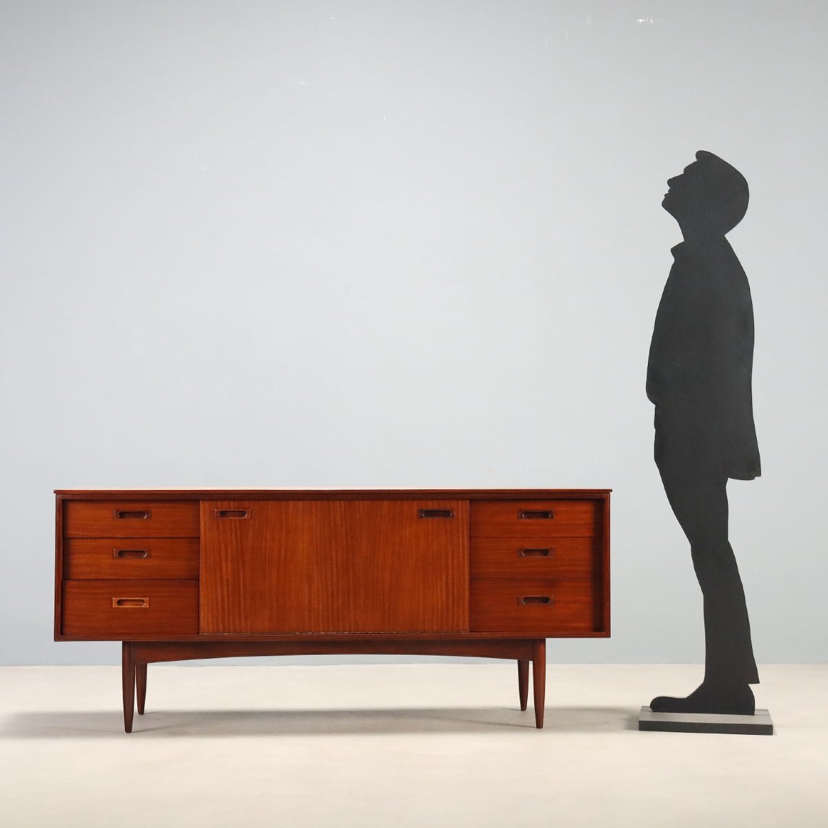 Sideboard Vintage Inglese Teak Cassetti Anta a Ribalta Design Anni 60 Originale-photo-2