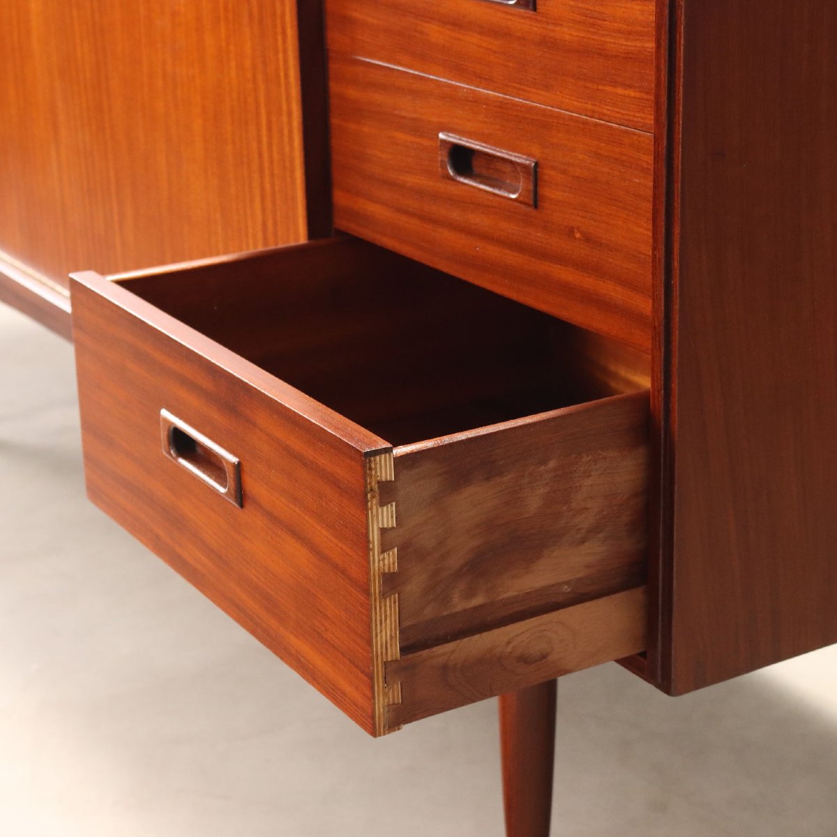 Sideboard Vintage Inglese Teak Cassetti Anta a Ribalta Design Anni 60 Originale-photo-1