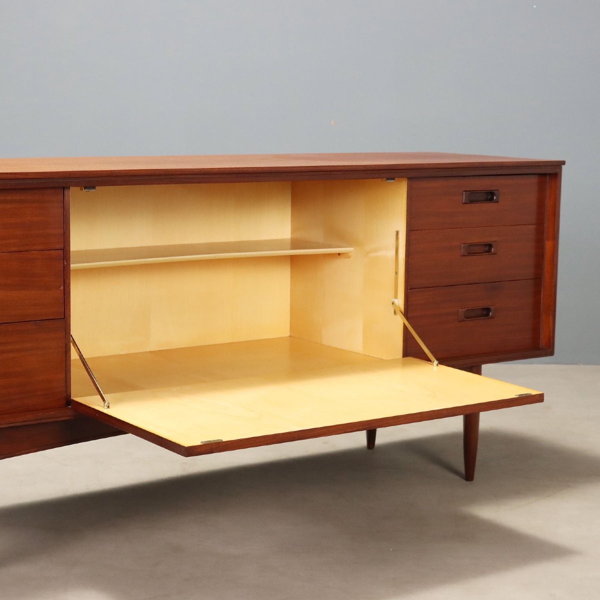 Sideboard Vintage Inglese Teak Cassetti Anta a Ribalta Design Anni 60 Originale-photo-5