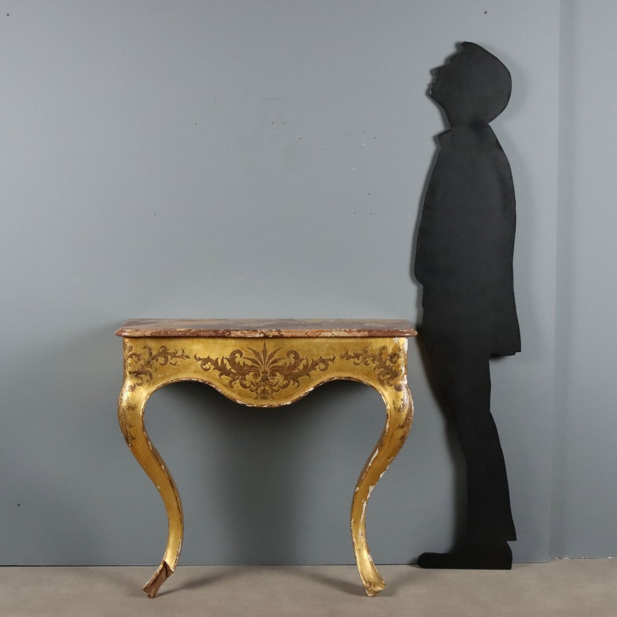 Consolle in Legno Dorato con Piano in Marmo Italia Metà XIX Secolo-photo-2