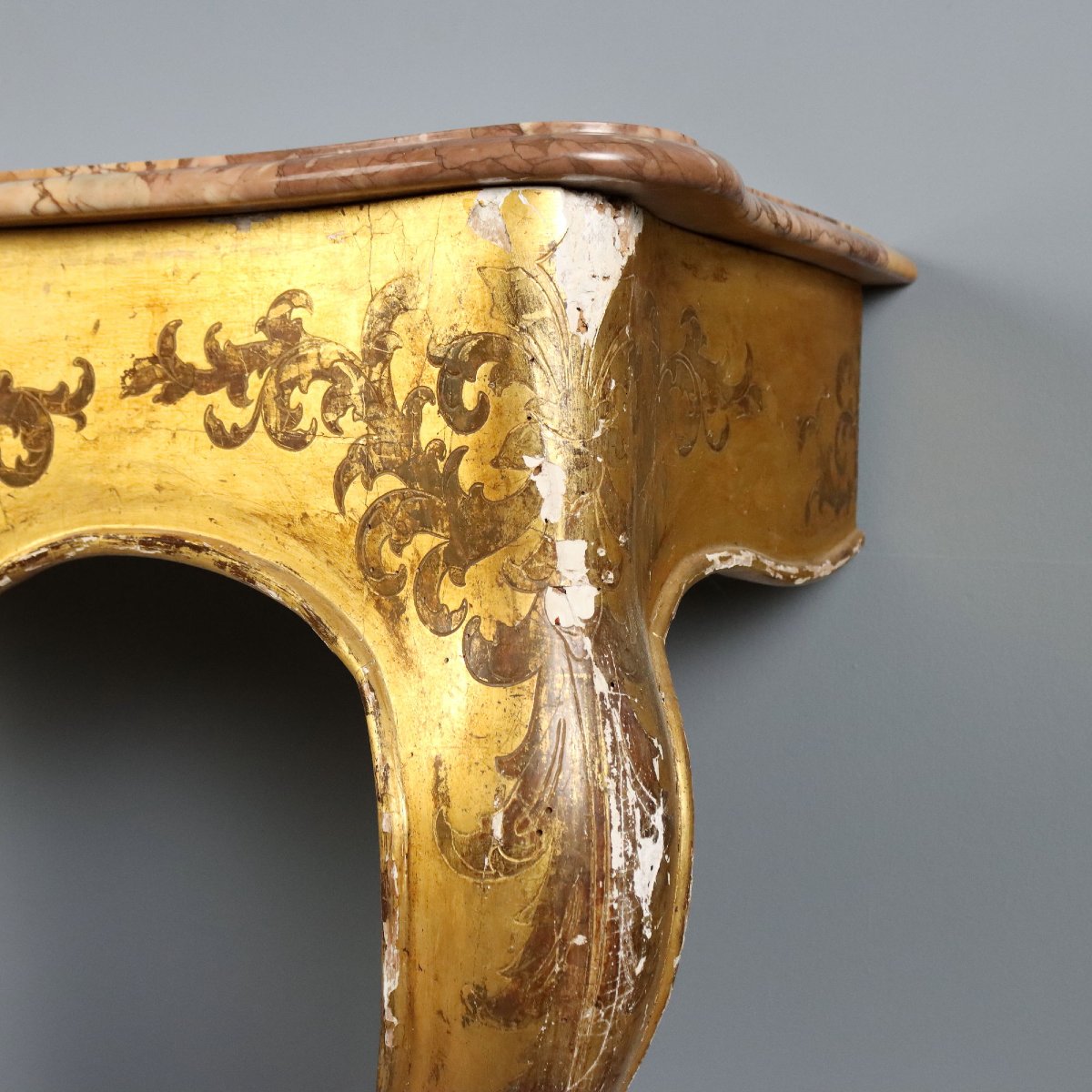 Consolle in Legno Dorato con Piano in Marmo Italia Metà XIX Secolo-photo-3