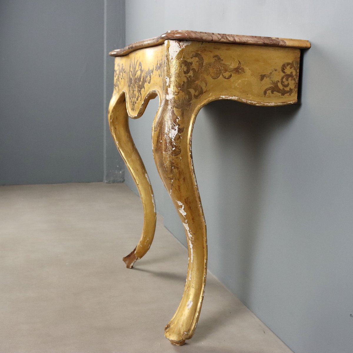 Consolle in Legno Dorato con Piano in Marmo Italia Metà XIX Secolo-photo-1