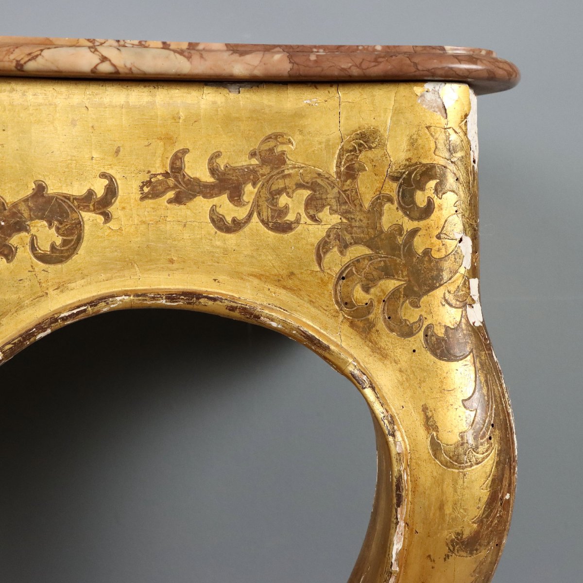 Consolle in Legno Dorato con Piano in Marmo Italia Metà XIX Secolo-photo-6