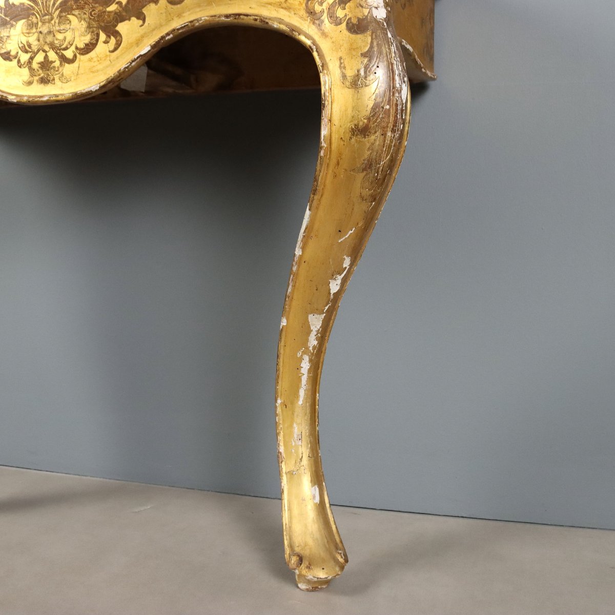 Consolle in Legno Dorato con Piano in Marmo Italia Metà XIX Secolo-photo-8