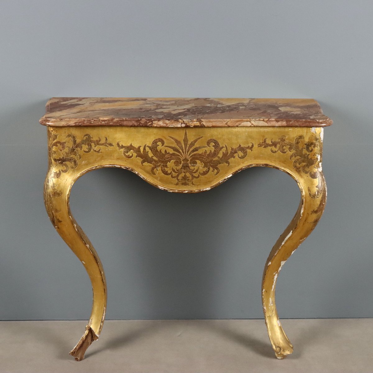 Consolle in Legno Dorato con Piano in Marmo Italia Metà XIX Secolo
