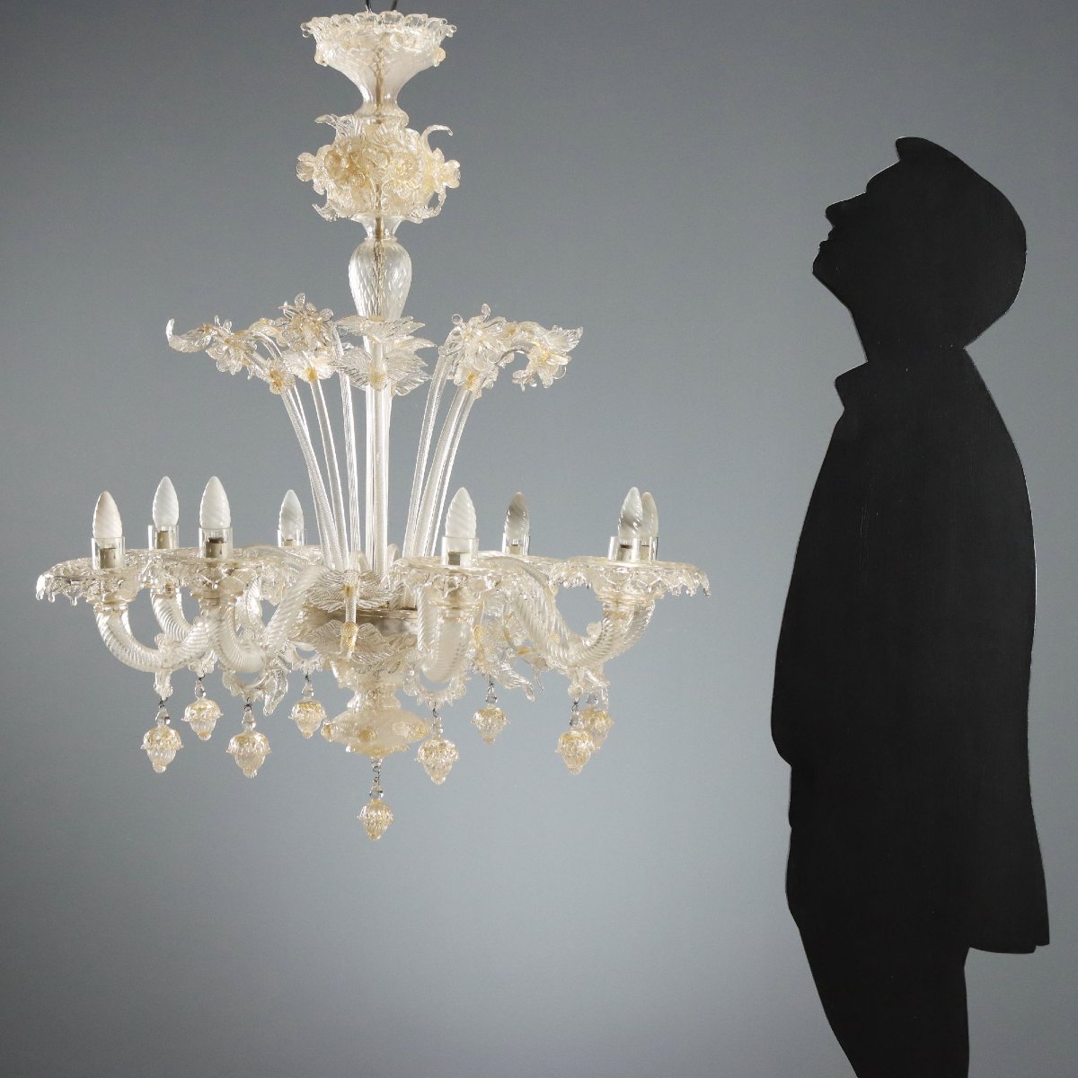 Lampadario in Vetro Soffiato Veneziano Murano Metà XIX Secolo-photo-2
