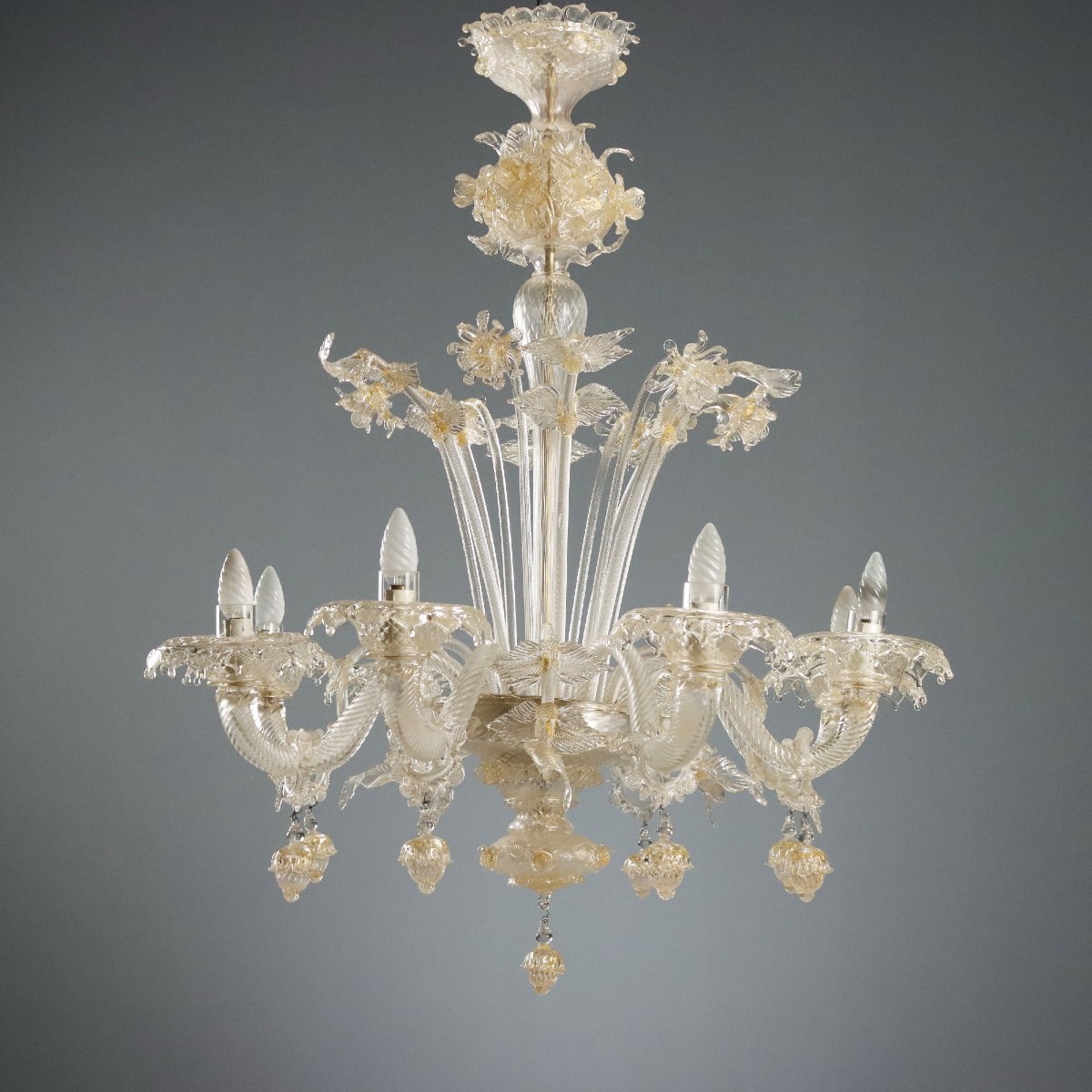 Lampadario in Vetro Soffiato Veneziano Murano Metà XIX Secolo