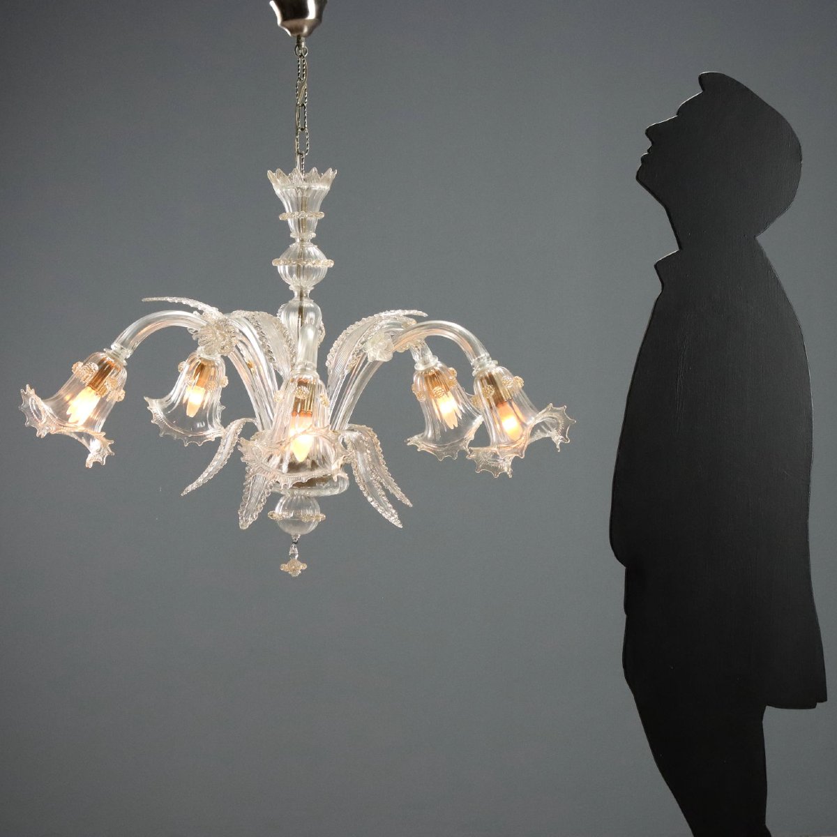Lampadario in Vetro Soffiato Veneziano con Sfumature Dorate Murano Fine XIX Secolo-photo-2