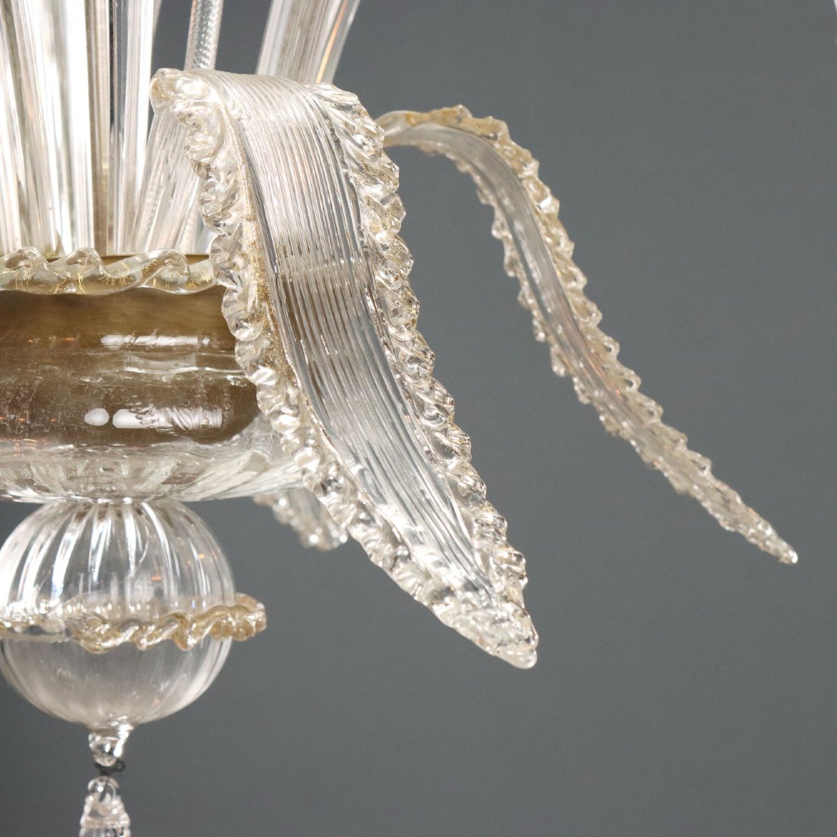Lampadario in Vetro Soffiato Veneziano con Sfumature Dorate Murano Fine XIX Secolo-photo-3