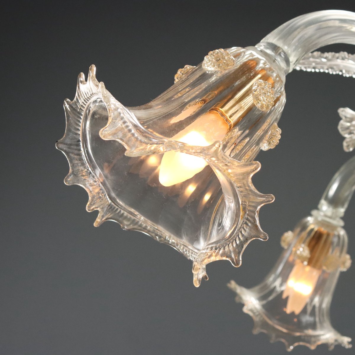 Lampadario in Vetro Soffiato Veneziano con Sfumature Dorate Murano Fine XIX Secolo-photo-4