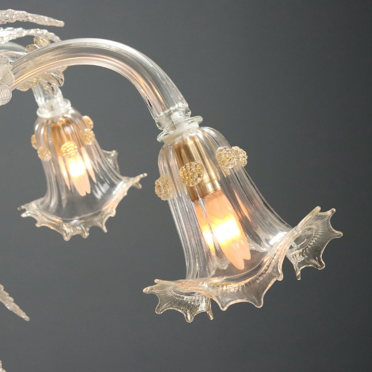 Lampadario in Vetro Soffiato Veneziano con Sfumature Dorate Murano Fine XIX Secolo-photo-2