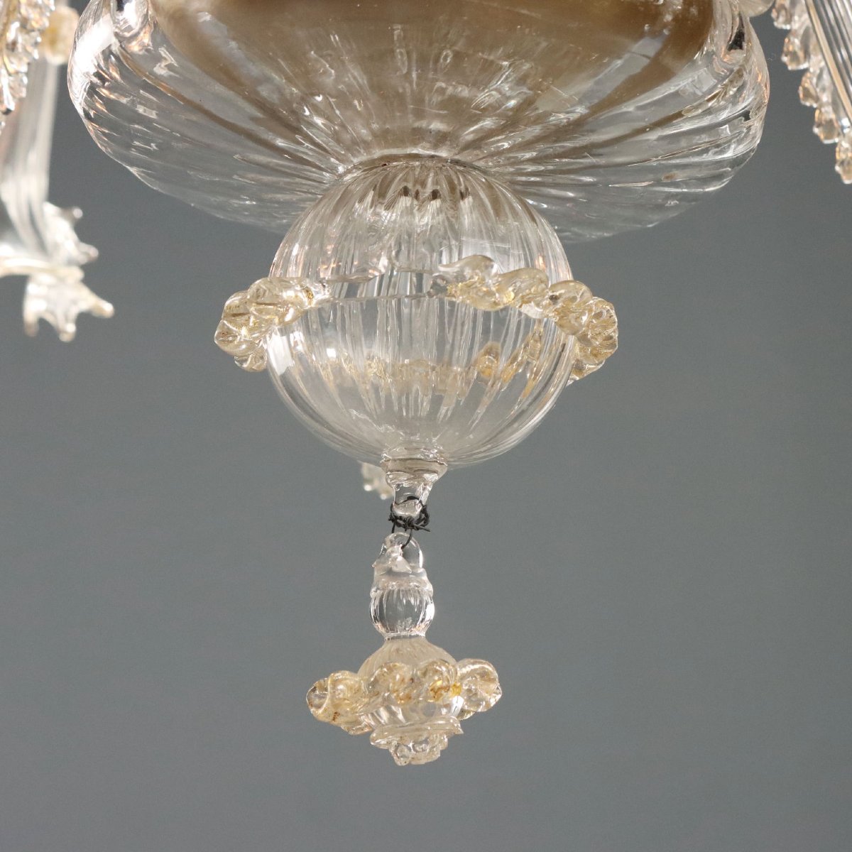 Lampadario in Vetro Soffiato Veneziano con Sfumature Dorate Murano Fine XIX Secolo-photo-3