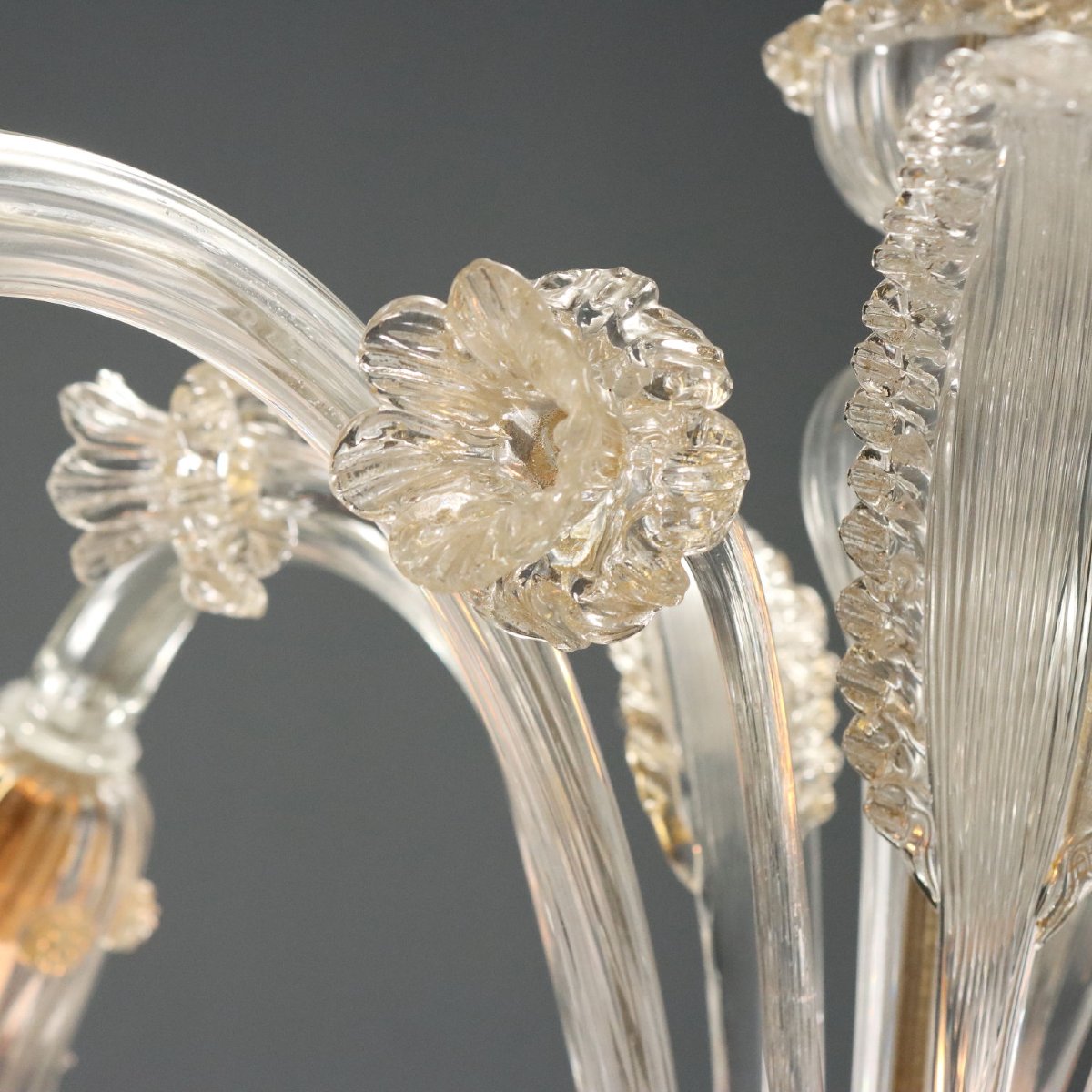 Lampadario in Vetro Soffiato Veneziano con Sfumature Dorate Murano Fine XIX Secolo-photo-5