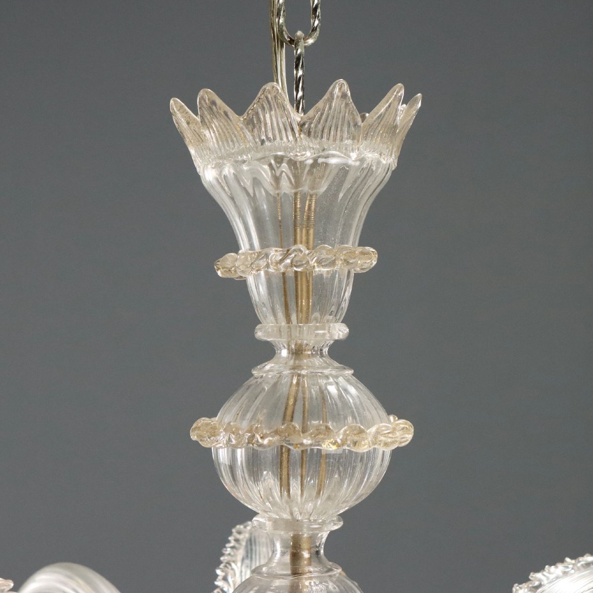 Lampadario in Vetro Soffiato Veneziano con Sfumature Dorate Murano Fine XIX Secolo-photo-6