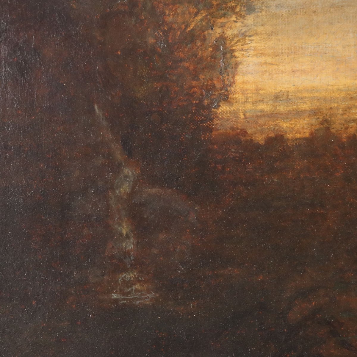 Dipinto Antico Paesaggio con Figure Olio su Tela Francia XVIII Secolo-photo-3