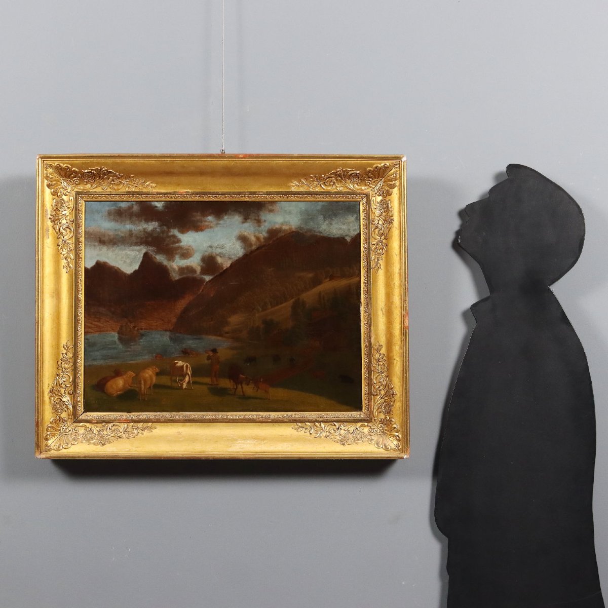 Emanuel Rudolf Biedermann Dipinto Antico Paesaggio Montano con Gregge Fine 800-photo-2