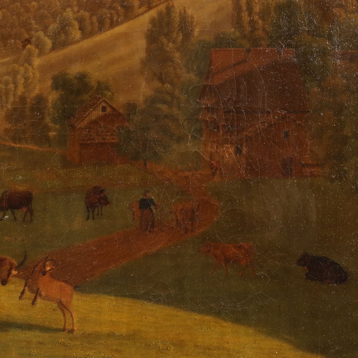 Emanuel Rudolf Biedermann Dipinto Antico Paesaggio Montano con Gregge Fine 800-photo-3