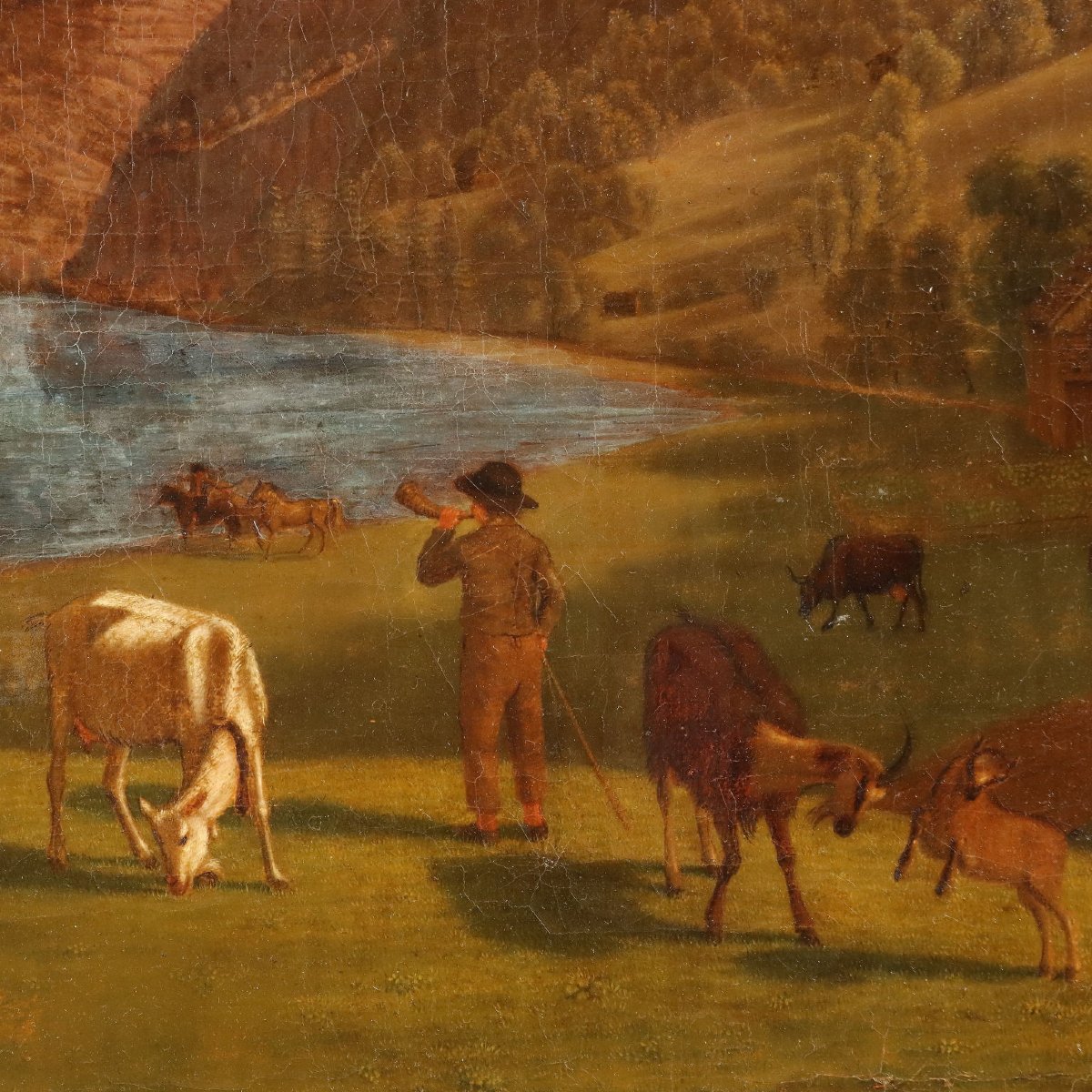Emanuel Rudolf Biedermann Dipinto Antico Paesaggio Montano con Gregge Fine 800-photo-4
