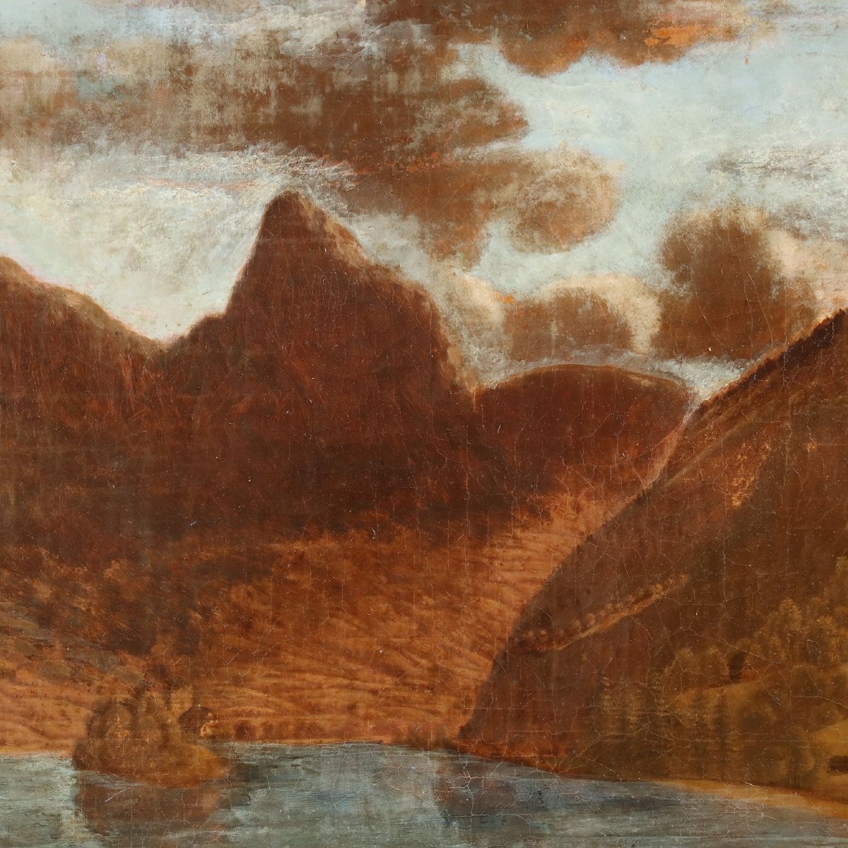 Emanuel Rudolf Biedermann Dipinto Antico Paesaggio Montano con Gregge Fine 800-photo-2