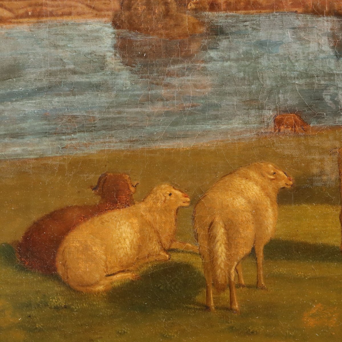 Emanuel Rudolf Biedermann Dipinto Antico Paesaggio Montano con Gregge Fine 800-photo-3