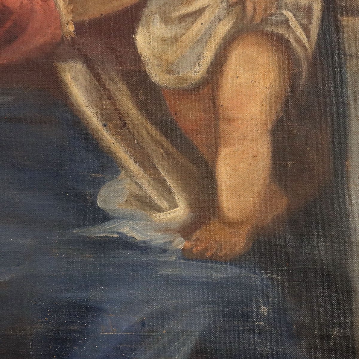 Dipinto Antico Madonna con Bambino Olio su Tela XIX Secolo Originale-photo-1