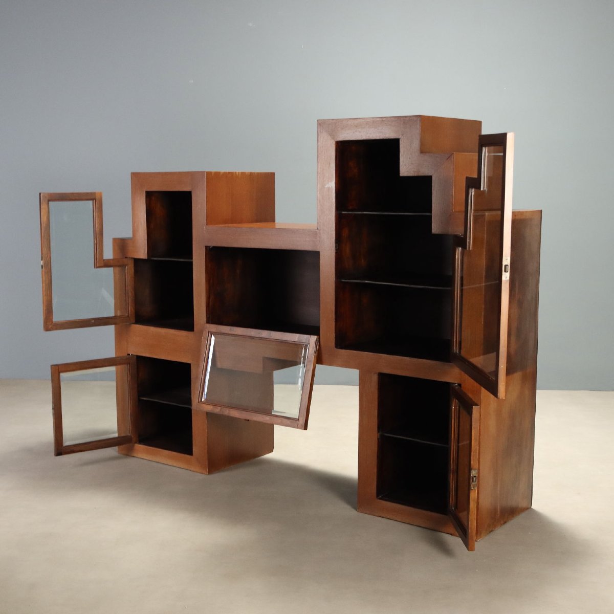 Mobile Espositore Vintage Legno Esotico con Vetrine Design Anni 80 Originale-photo-3