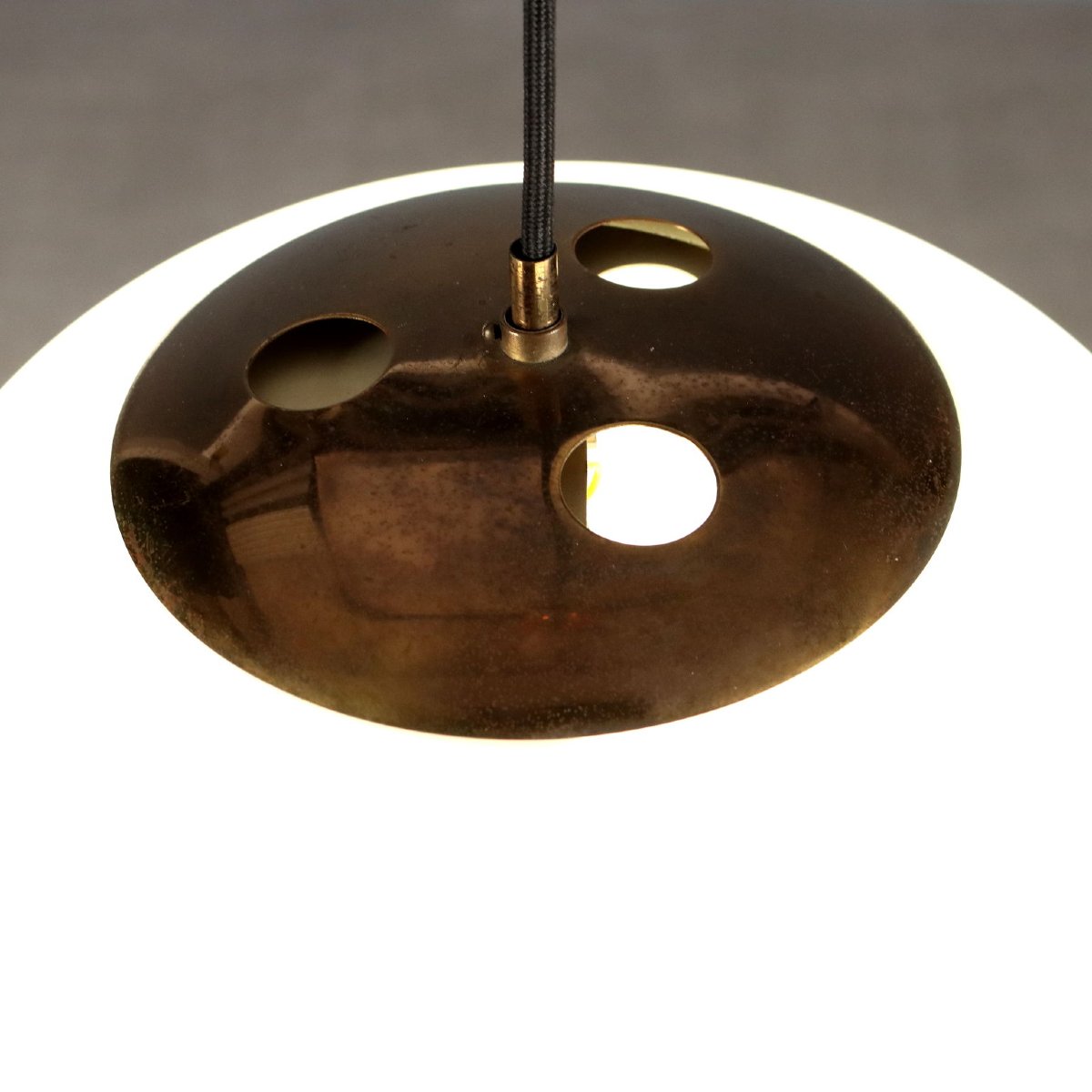Lampada Stilnovo Vintage Vetro Opalino Metallo Design Anni 60 Originale-photo-2
