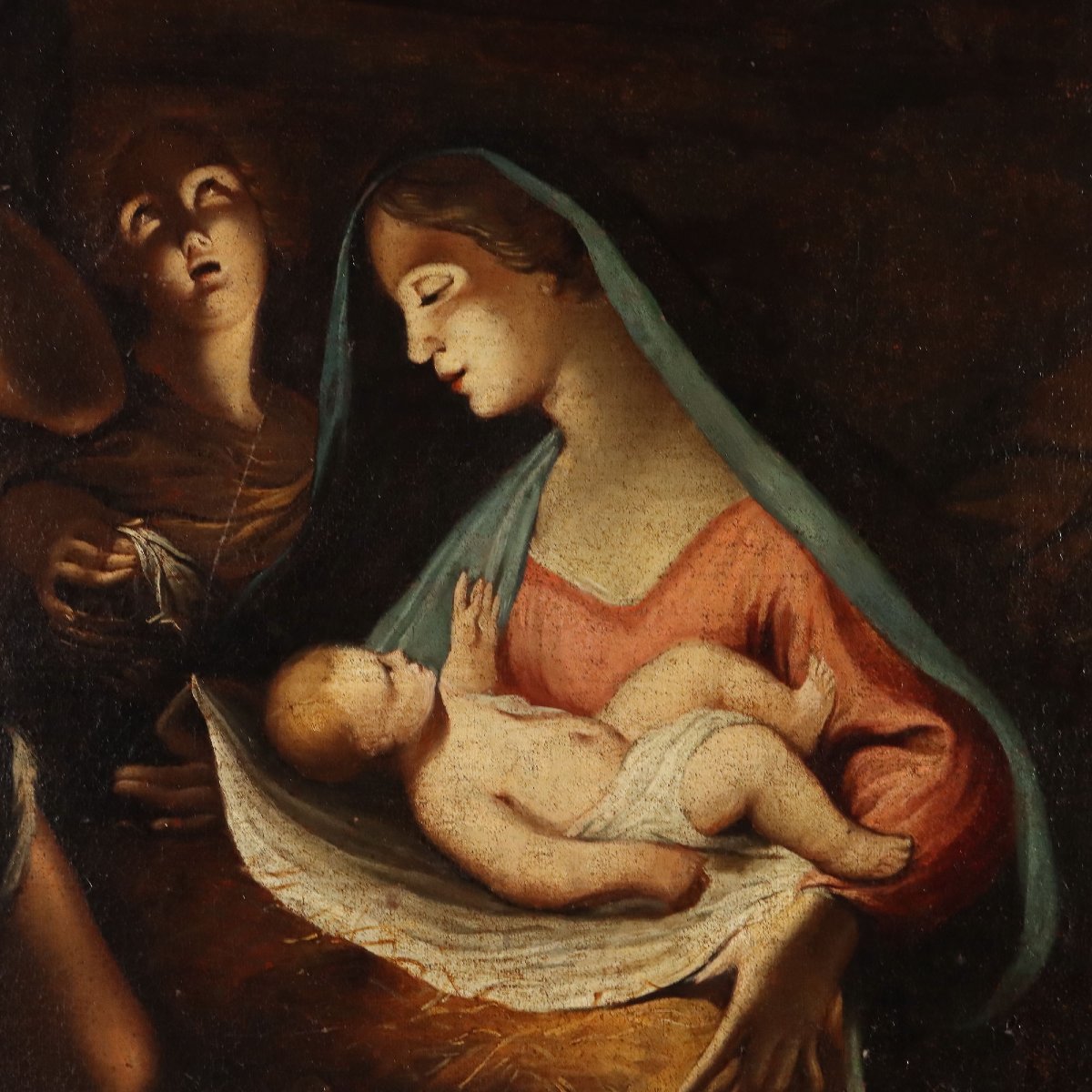 Dipinto Antico Natività Olio su Tela Italia Inizio XVIII Secolo Originale-photo-1
